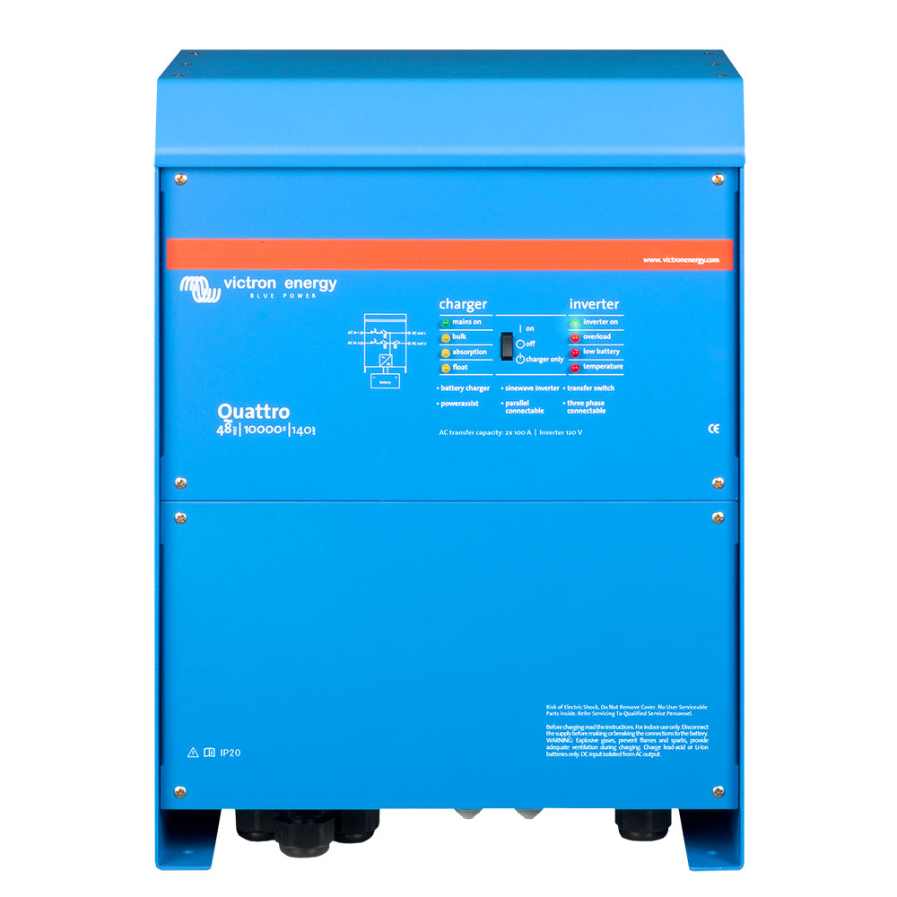 Victron Quattro Inverter/Charger 48 VDC - 10,000W - Dual 100AMP 120V AC Inputs - Auto Transfer Switch - 140AMP Battery Charger - Stackable [QUA483100100] Victron Energy