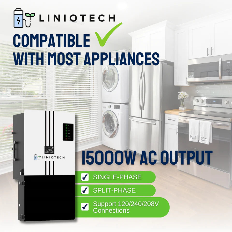 Liniotech 15KVA Hybrid Inverter All in One solar Inverter | 11.4kW AC Output 200A Pass Through
