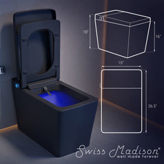 Swiss Madison Concorde One Piece Smart Toilet 1.28 GPF in Matte Black with Heated Bidet, Air Drying, Night Light, Foot Sensor