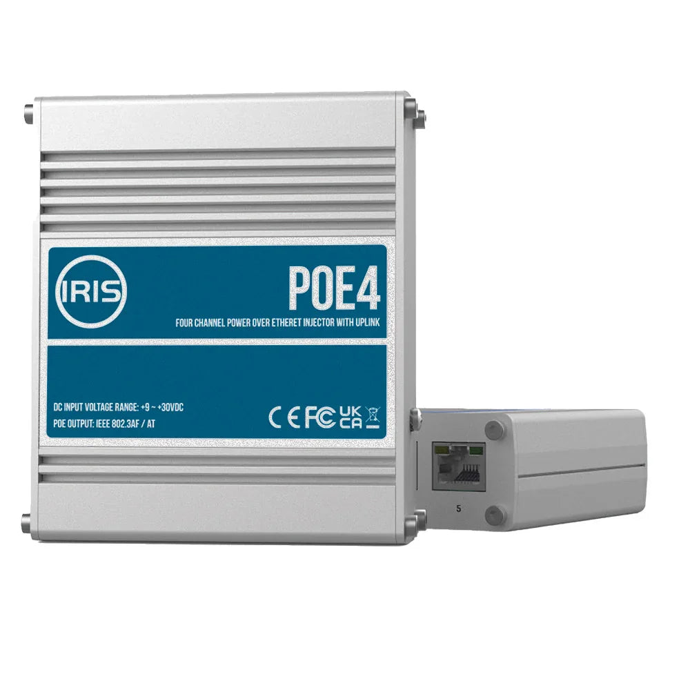 Iris Four Channel Uplink Power Over Ethernet Switch - IEEE802.3af 3at Compliant - 9-30VDC Input - 48VDC Output [POE4V2] - Green Vista Living