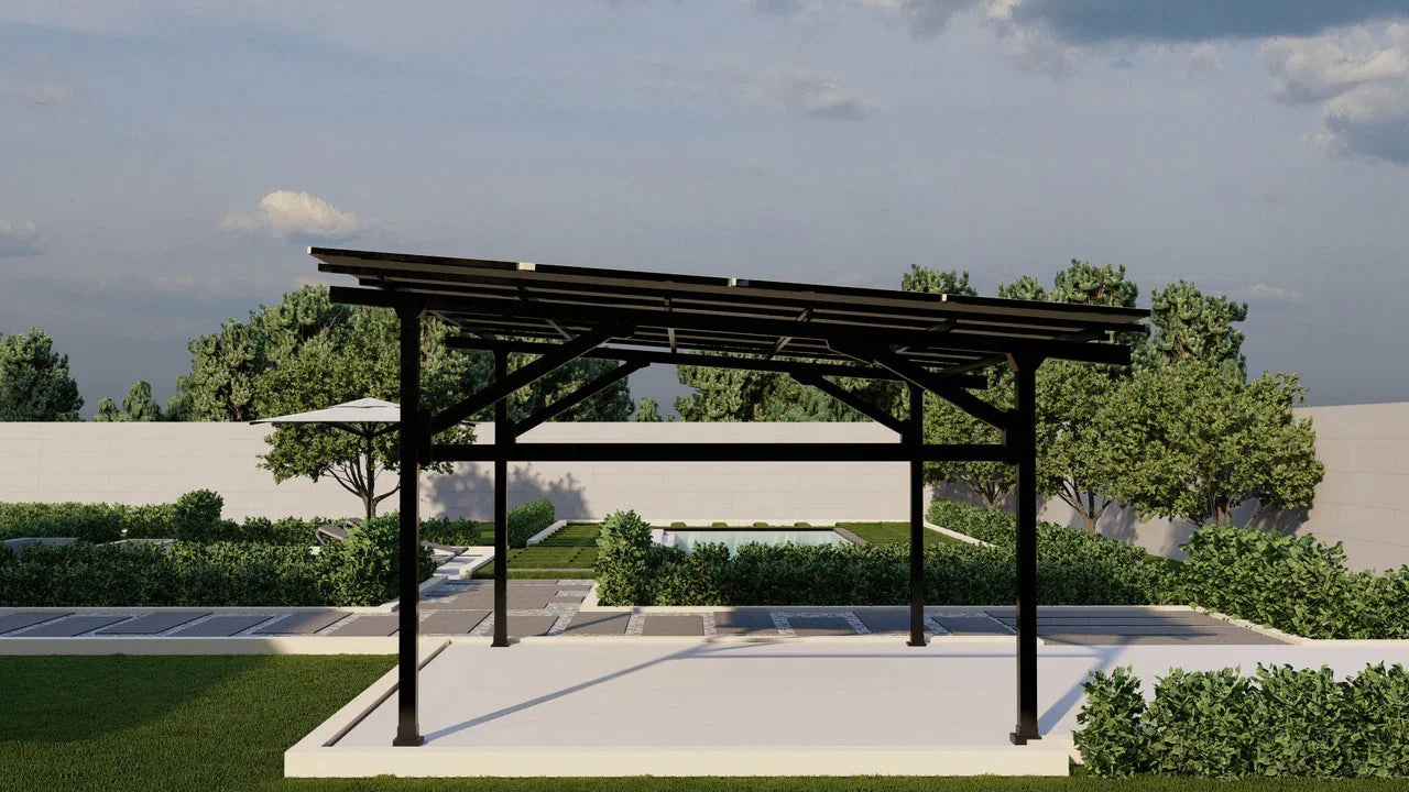 Chiko USA Premier Residential Steel Carport | Black | Solar Pergola | Solar Gazebo - Green Vista Living