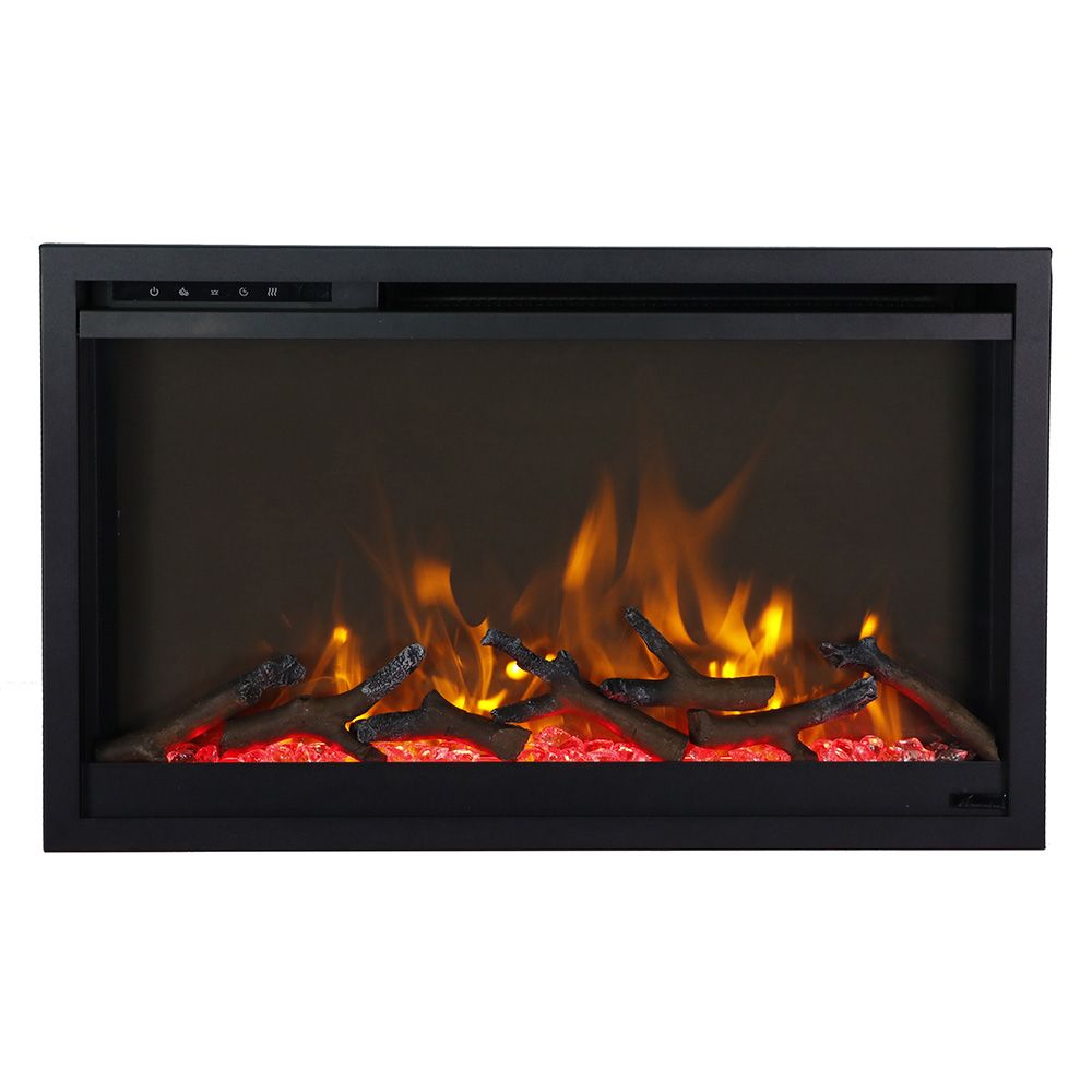 Amantii 33 inch Remii CLASSIC-SLIM-33 Black Steel Surround Classic Extra Slim Built In Electric Fireplace