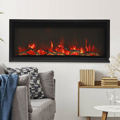Amantii 33 inch Remii CLASSIC-SLIM-33 Black Steel Surround Classic Extra Slim Built In Electric Fireplace