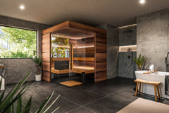 Thermasol Astra - Glass and Wood Panel Corner Layout, 3-4 Person, Indoor Sauna
