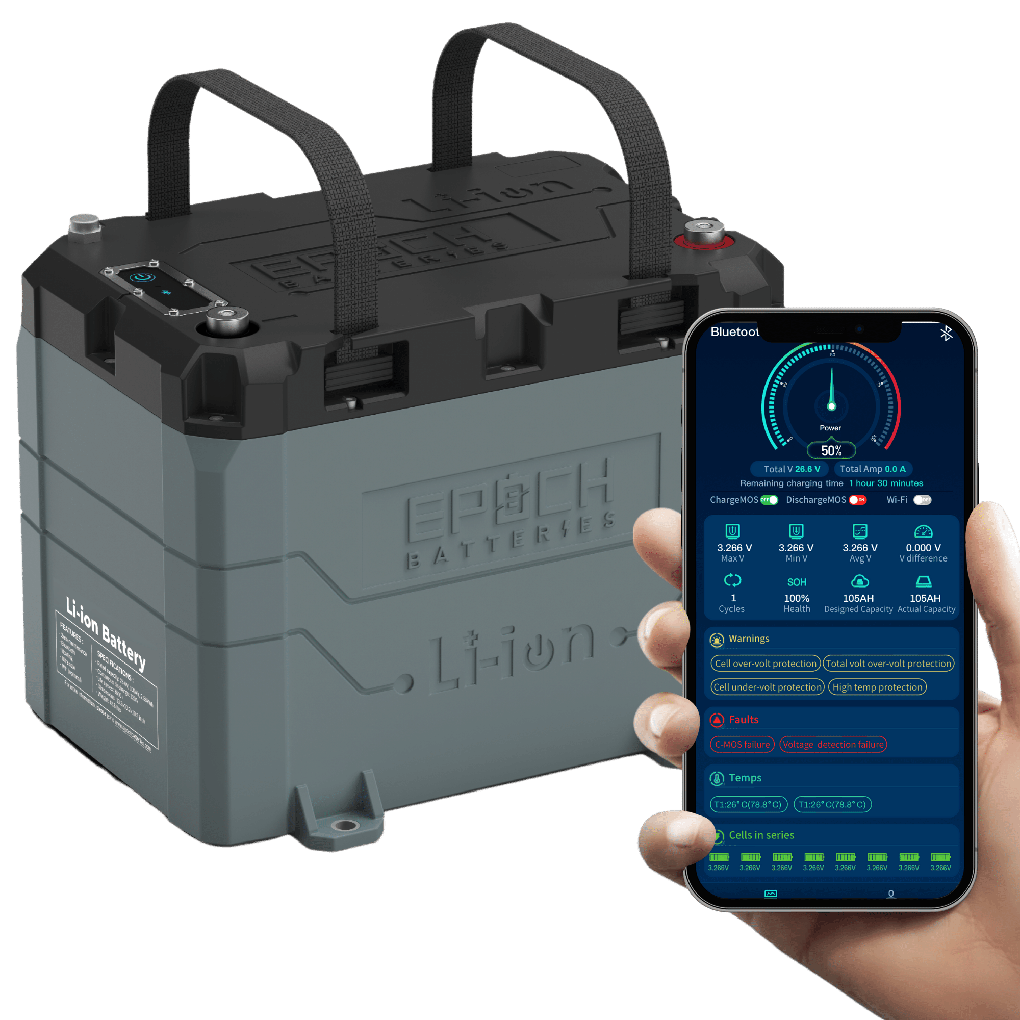Epoch 24V 100Ah LiFePO4 Lithium Battery - Bluetooth, Heating, Waterproof Epoch Batteries
