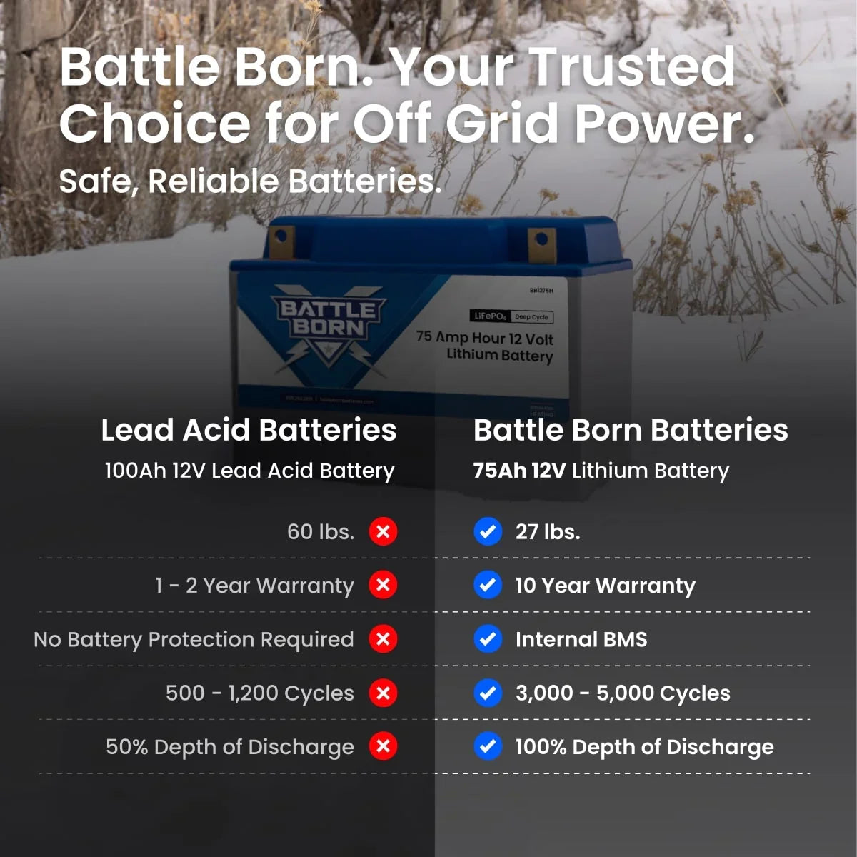 Battle Born 75Ah 12V Group 24 LiFePO4 Deep Cycle Battery - Green Vista Living