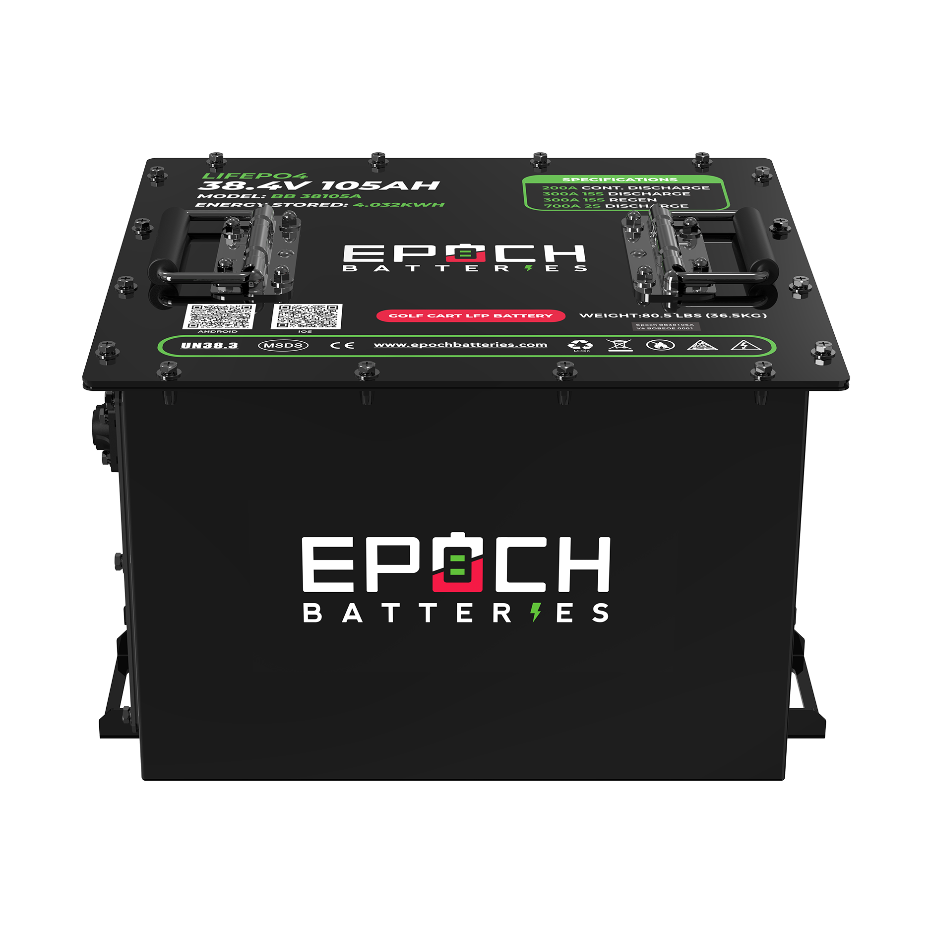 Epoch 36V 105Ah Lithium (LiFePO4) Golf Cart Battery - Complete Kit - Green Vista Living