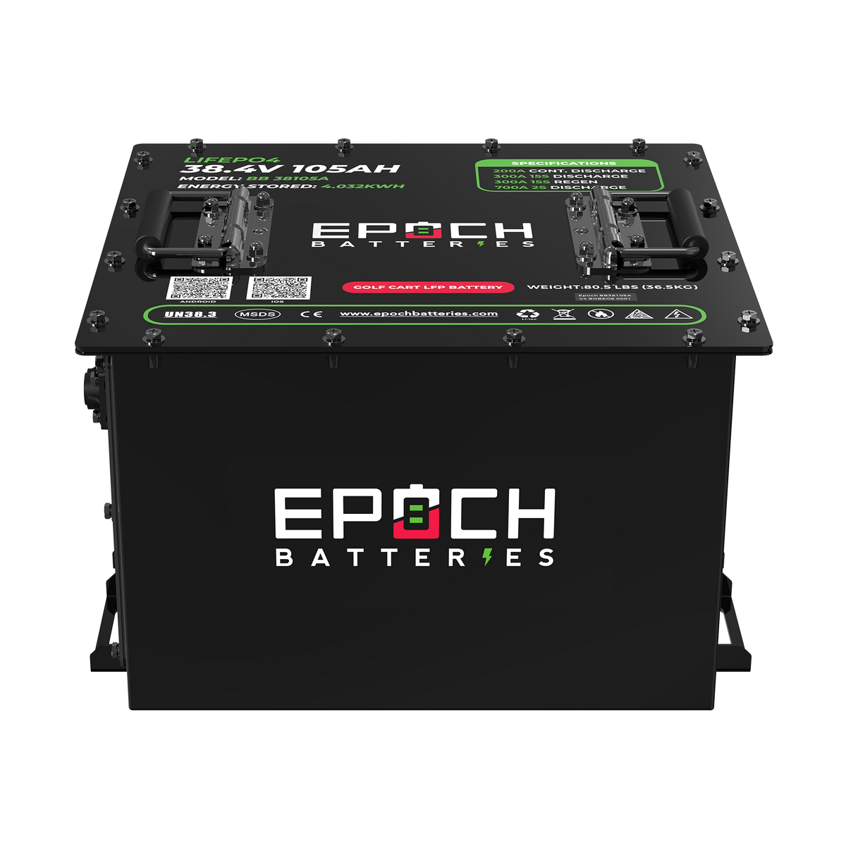 Epoch 36V 105Ah Lithium (LiFePO4) Golf Cart Battery - Complete Kit - Green Vista Living