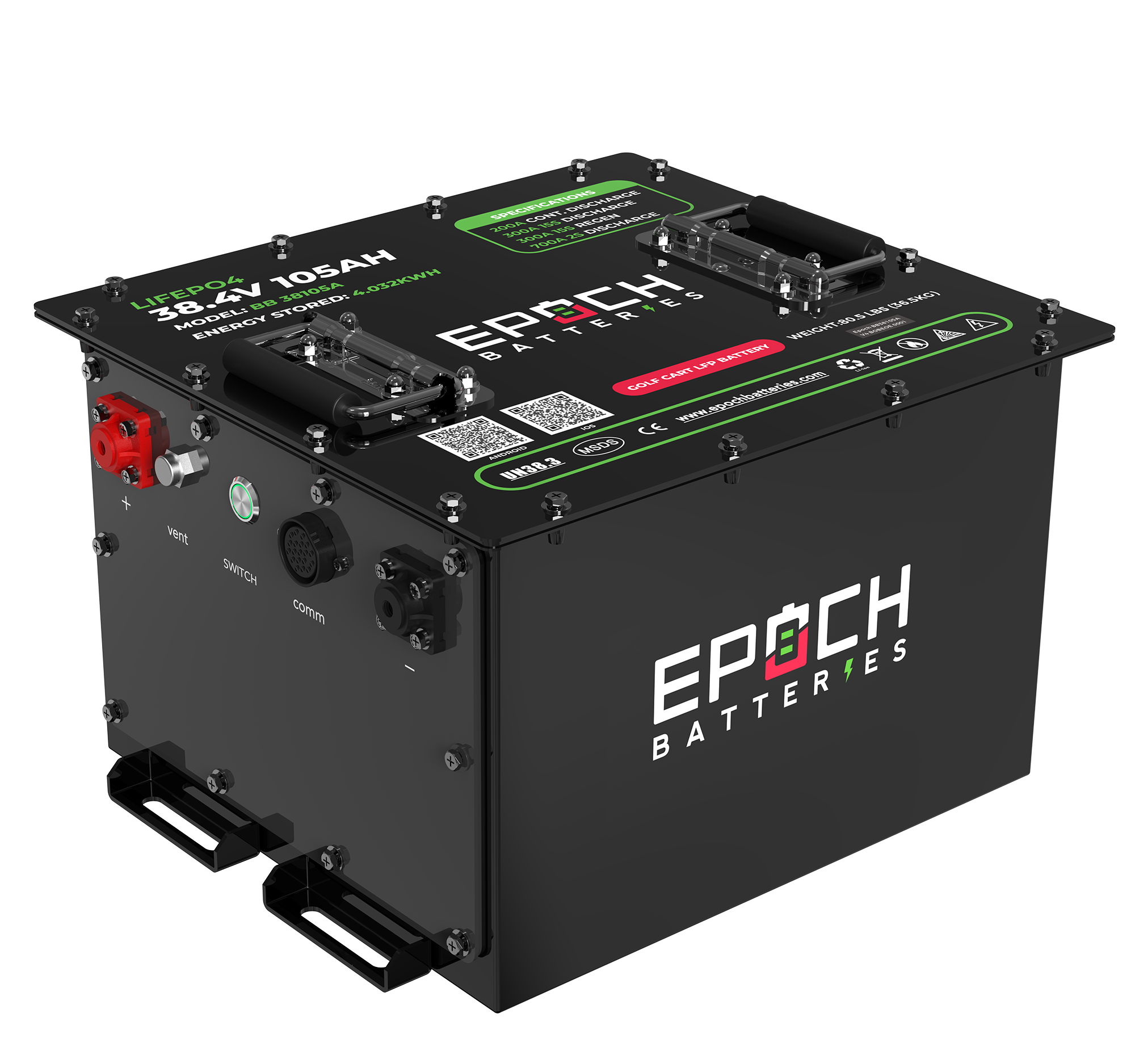 Epoch 36V 105Ah Lithium (LiFePO4) Golf Cart Battery - Complete Kit - Green Vista Living