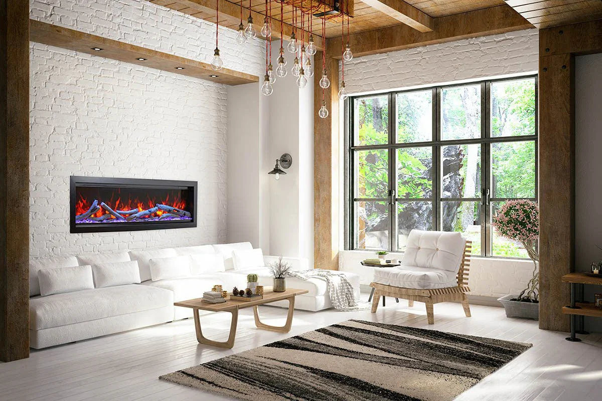 Amantii Symmetry Bespoke 34'' Wall Mount / Recessed Linear Indoor/Outdoor Electric Fireplace - Green Vista Living