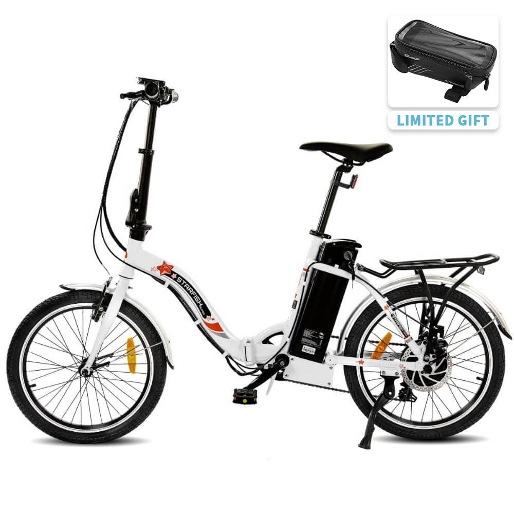 UL Certified-Ecotric Starfish 20 inches portable and folding electric bike - White - Green Vista Living