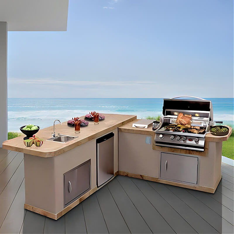 Cal Flame Carmel Q 8 Ft. L-Shaped Outdoor BBQ Kitchen Island - BBK870