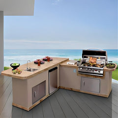 Cal Flame Carmel Q 8 Ft. L-Shaped Outdoor BBQ Kitchen Island - BBK870