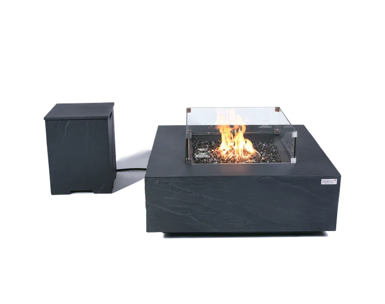 Elementi Plus Roraima 40" Square Slate Black Concrete Natural Gas Fire Table - Green Vista Living