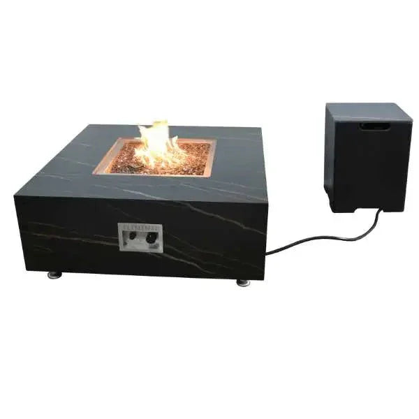 Elementi Plus Sofia 40" Marble Porcelain Fire Table - Bulgaria Black - Green Vista Living