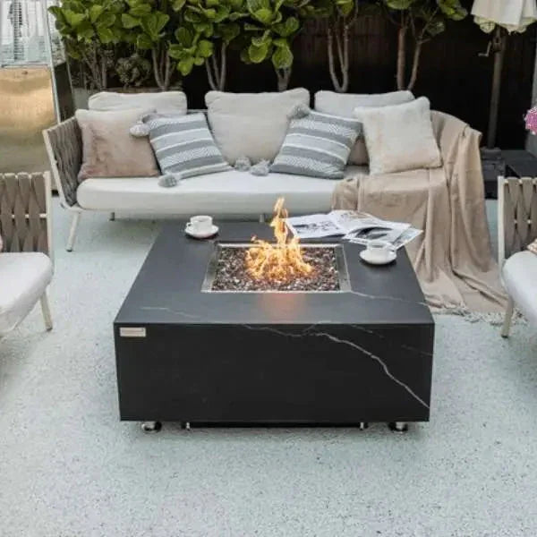 Elementi Plus Sofia 40" Marble Porcelain Fire Table - Bulgaria Black - Green Vista Living
