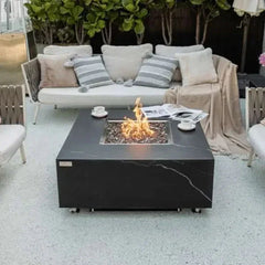 Elementi Plus Sofia 40" Marble Porcelain Fire Table - Bulgaria Black - Green Vista Living