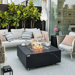Elementi Plus Sofia 40" Marble Porcelain Fire Table - Bulgaria Black - Green Vista Living