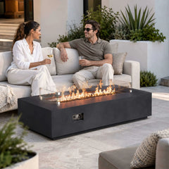 Flame Havens 68" x 30" Rectangle GFRC Concrete Natural Gas Fire Pit by Flame Havens Refuge Series