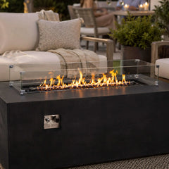 Flame Havens 68" x 30" Rectangle GFRC Concrete Propane Gas Fire Pit with Hidden Tank Drawer by Flame Havens Refuge Series