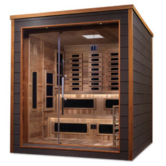 Golden Designs Karlstad Outdoor-Indoor PureTech™ Hybrid Full Spectrum Sauna – Canadian Red Cedar Interior | GDI-8226-01 Karlstad | 6 Persons