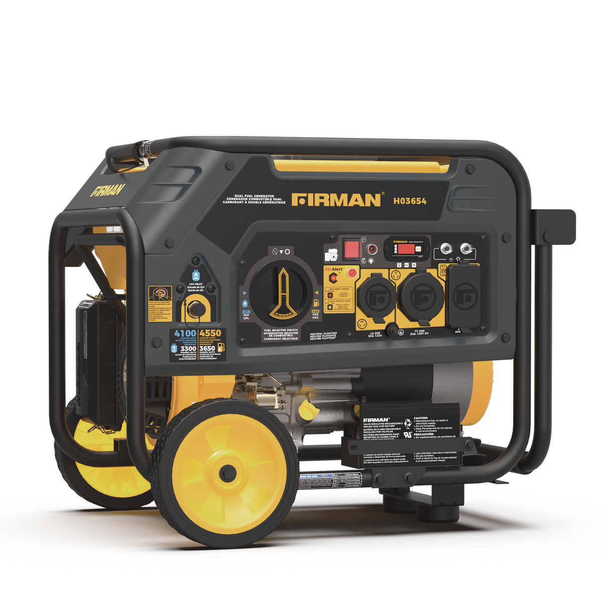 FIRMAN Power Equipment Dual Fuel 4550/3650W Portable Generator Electric Start with CO Alert