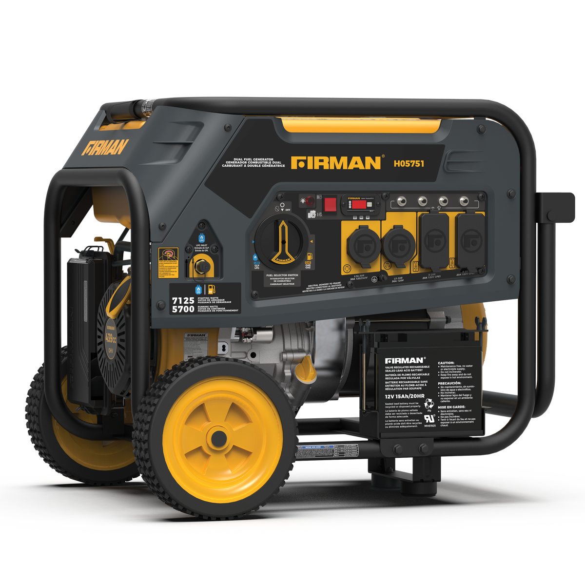 FIRMAN Power Equipment Dual Fuel Portable Generator 7125/5700W Electric Start 120/240V