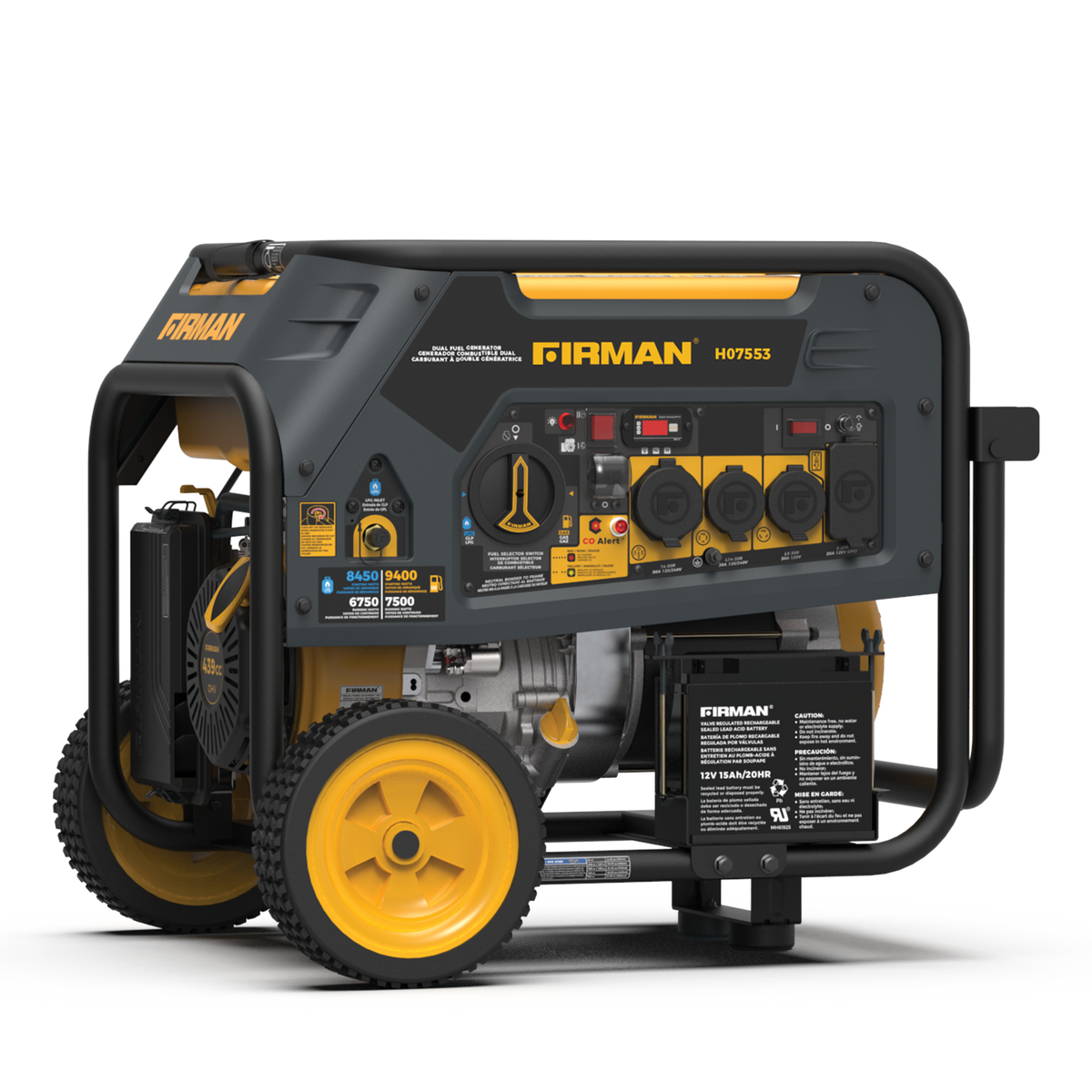 FIRMAN Power Equipment Dual Fuel Portable Generator 9400/7500W Electric Start 120/240V with CO Alert
