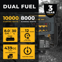 FIRMAN Power Equipment Dual Fuel Portable Generator 8000W Electric Start 120/240V