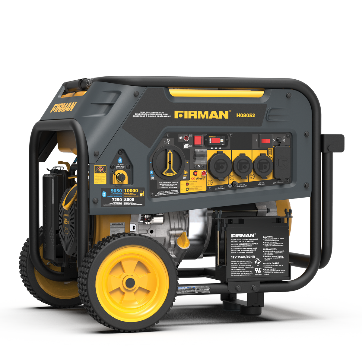 FIRMAN Power Equipment Dual Fuel Portable Generator 10000/8000W Electric Start 120/240V with CO alert