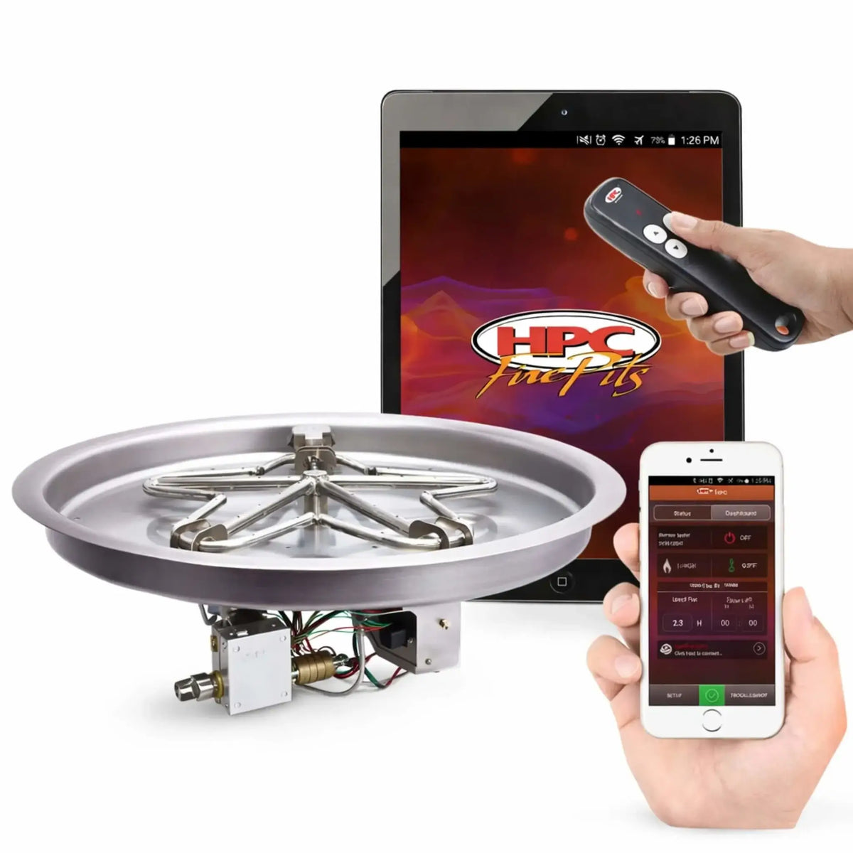 Flame Havens Round CSA 19" - 43" Drop-In Fire Pit Burner Kit - 24v Hi/Lo Electronic Ignition by HPC Fire