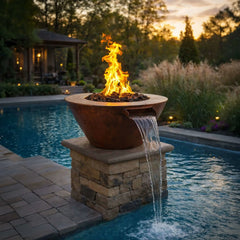 Flame Havens Round CSA 32" Copper Mesa Fire and Water Bowl - MLFPK Match Lit Ignition by HPC Fire