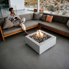 Flame Havens 32" x 32" Square Alea GFRC Fire Pit - MLFPK Match Lit Ignition by Dekko Concrete and HPC Fire