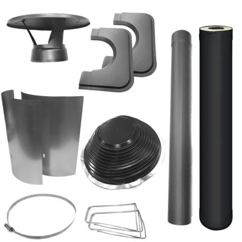 Harvia 1000500M Chimney & Assembly Kit, Barrel, Flat Roof Black