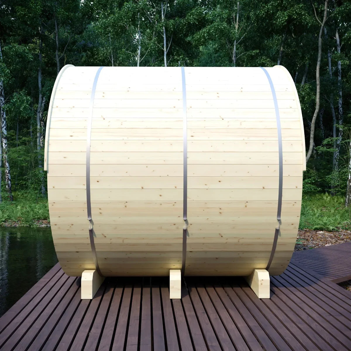 Helsinki Finnish Barrel Sauna with Terrace and WiFi Heater - Finnish Sauna Builders - Green Vista Living