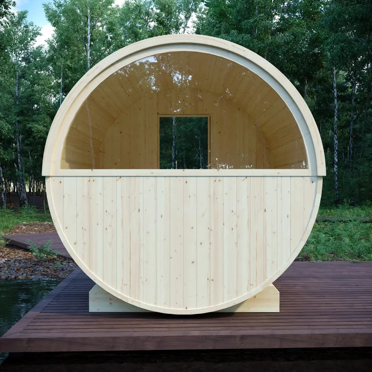Helsinki Finnish Barrel Sauna with Terrace and WiFi Heater - Finnish Sauna Builders - Green Vista Living
