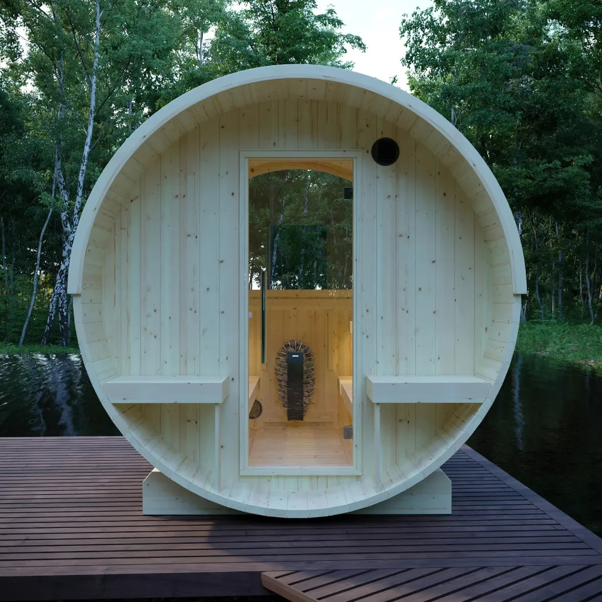 Helsinki Finnish Barrel Sauna with Terrace and WiFi Heater - Finnish Sauna Builders - Green Vista Living