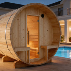 Helsinki Finnish Barrel Sauna with Terrace and WiFi Heater - Finnish Sauna Builders - Green Vista Living