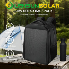 Lensun 20W Waterproof Solar Backpack, USB & Type-C Port