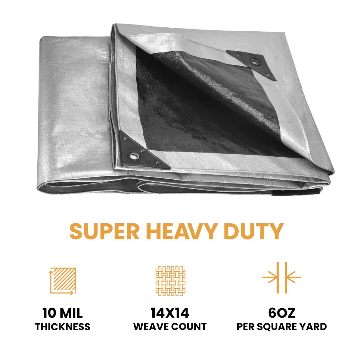 16’ x 20’ Heavy Duty Poly Tarp 10 mil, 6 oz - Black & Silver - Green Vista Living