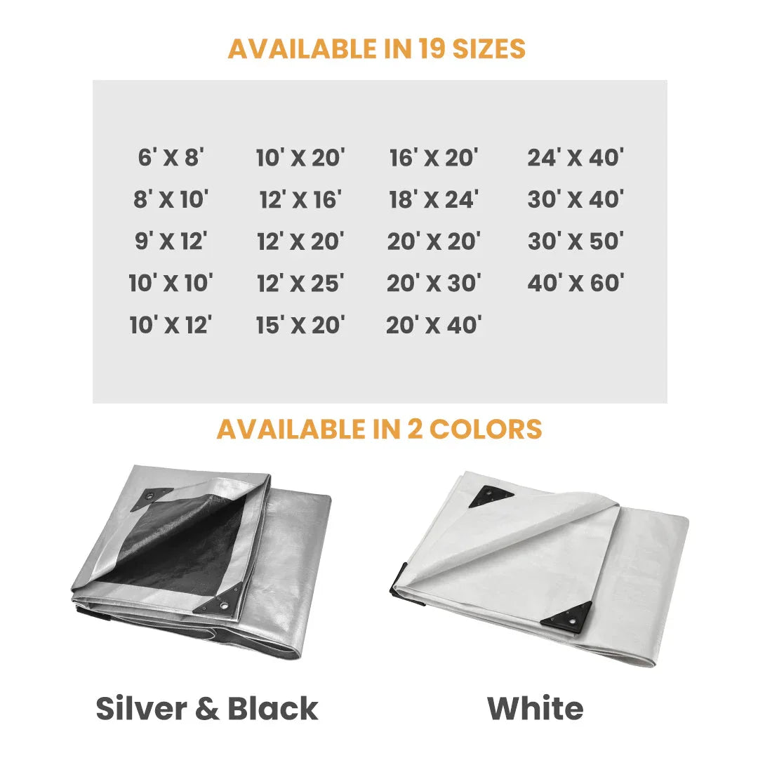 16’ x 20’ Heavy Duty Poly Tarp 10 mil, 6 oz - Black & Silver - Green Vista Living
