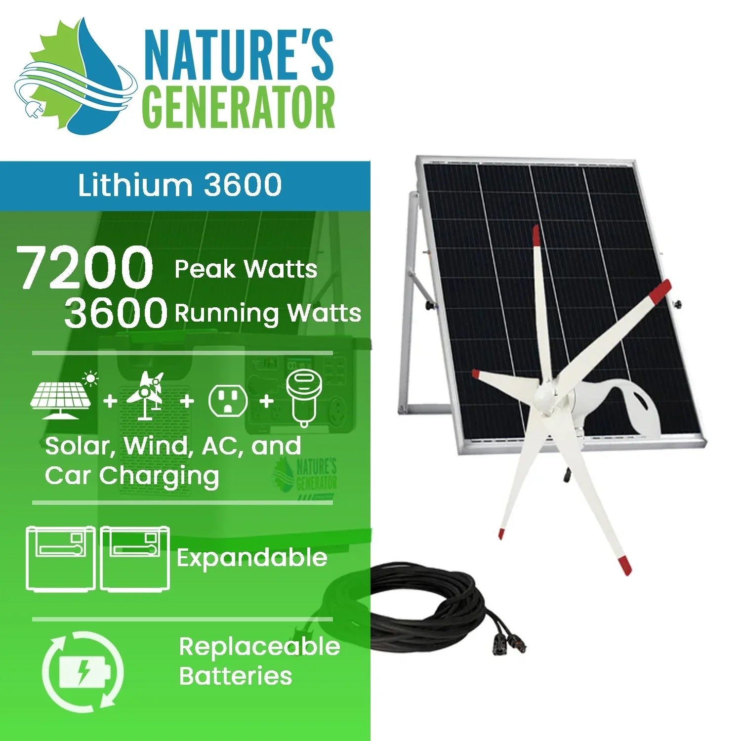 Nature's Generator Lithium 3600 Solar and Wind Generator - Green Vista Living
