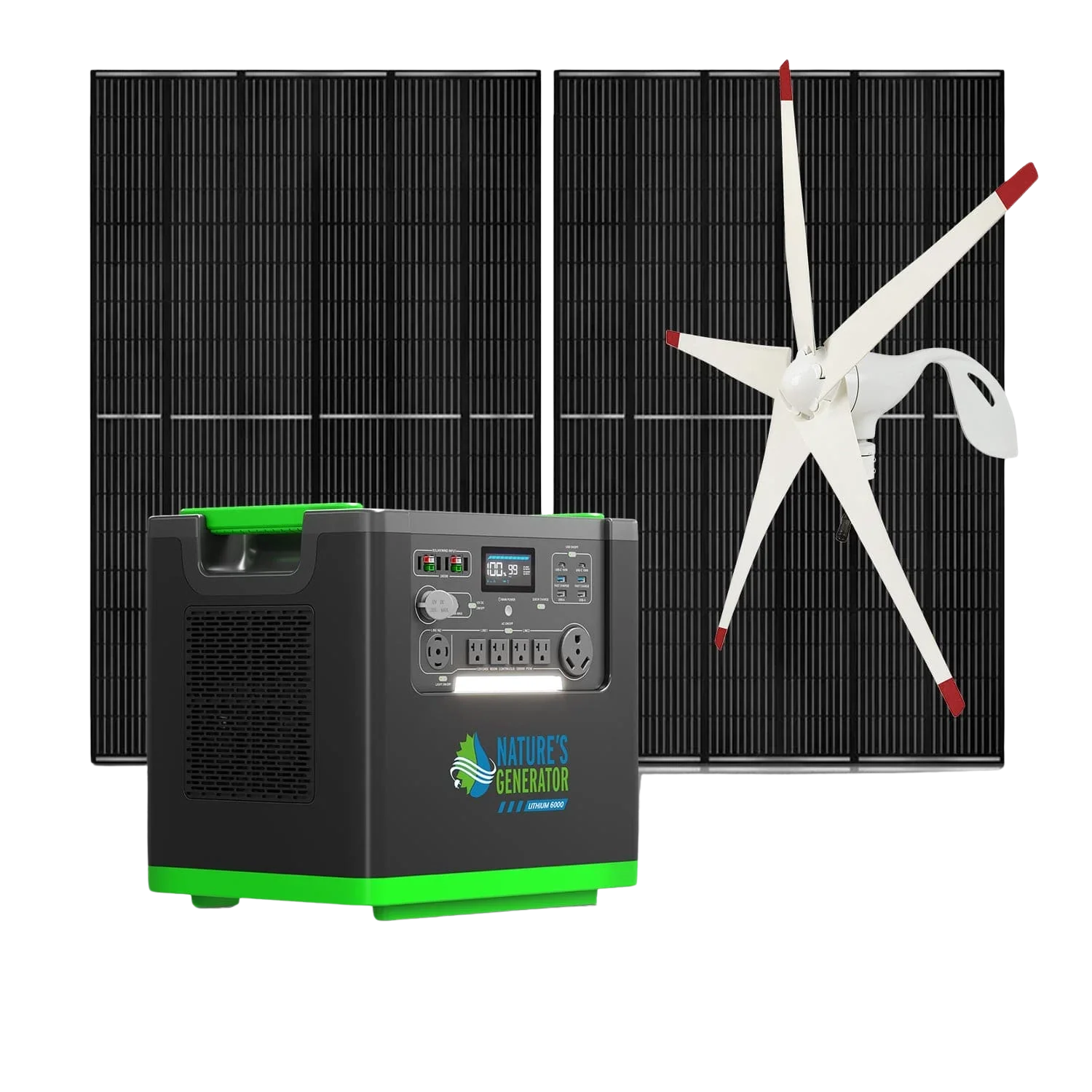 Nature's Generator Lithium 6000 with Solar Panels and Wind Turbine - Green Vista Living