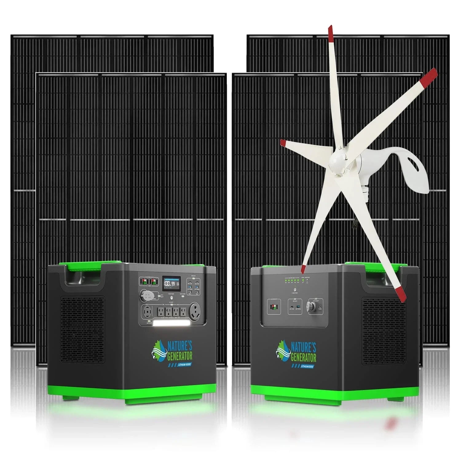 Nature's Generator Lithium 6000 with Solar Panels and Wind Turbine - Green Vista Living
