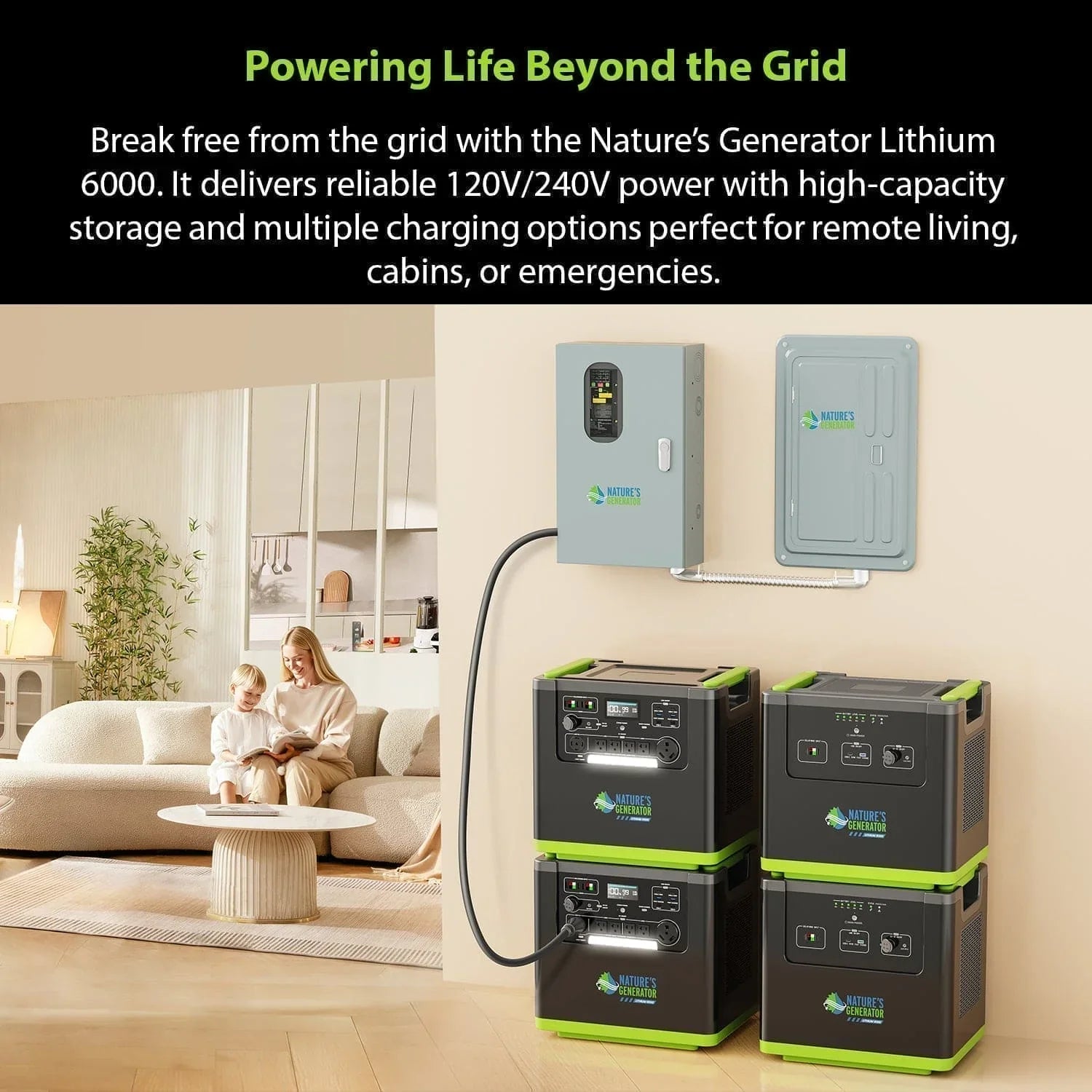 Nature's Generator Lithium 6000 and Transfer Switch - Green Vista Living