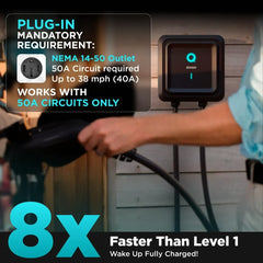 EVIQO NACS Level 2 EV Charger, 40A (9.6kW), 240V, NEMA 14-50 Plug In, for Tesla EVs