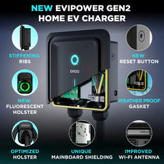 EVIQO NACS Level 2 EV Charger, 40A (9.6kW), 240V, NEMA 14-50 Plug In, for Tesla EVs