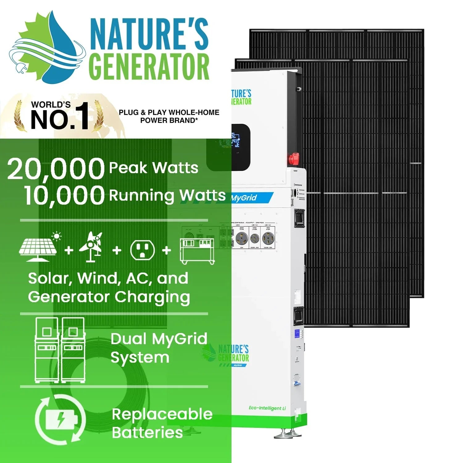 Nature's Generator MyGrid 10K Solar Generator for Home - Green Vista Living