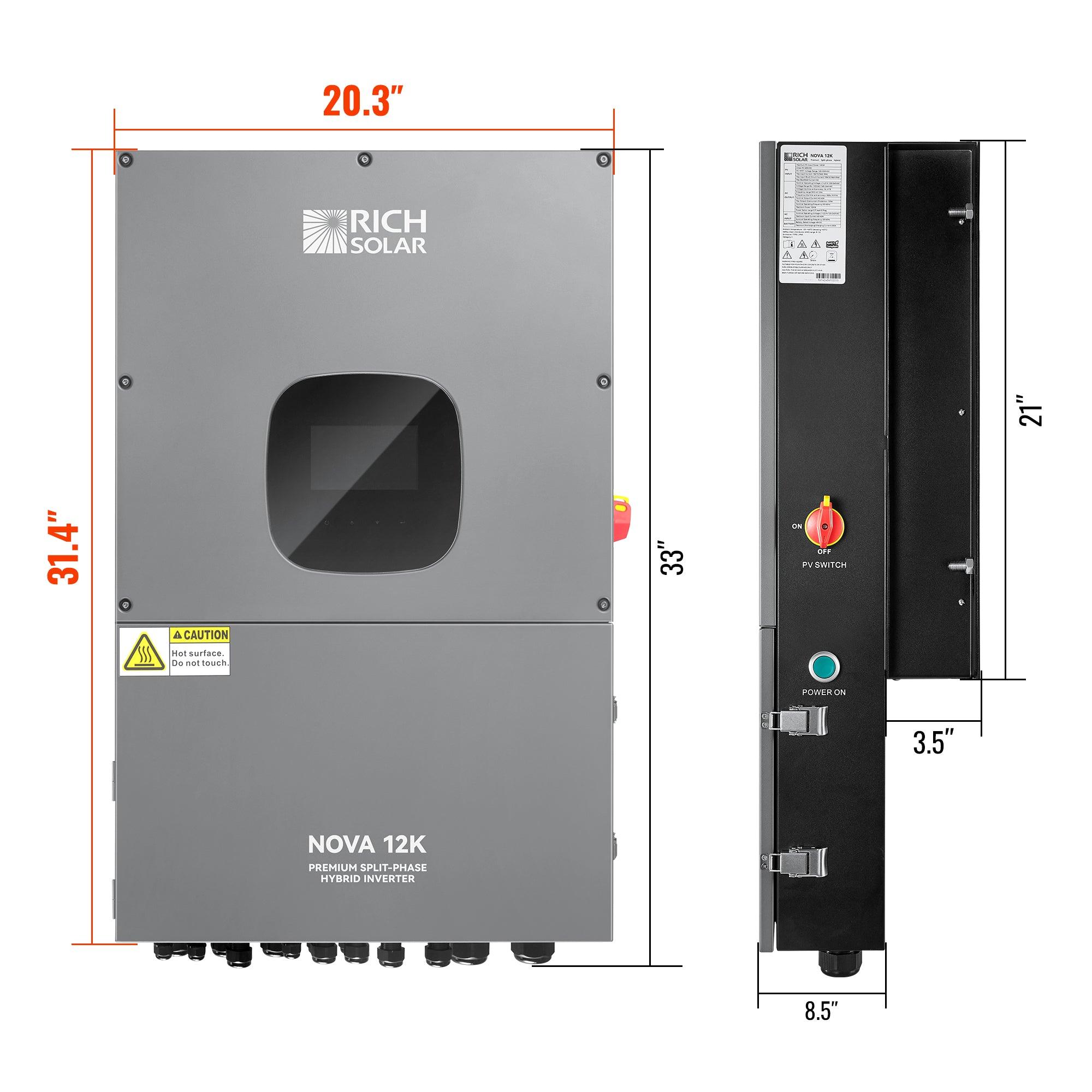 NOVA 12K | 12000 Watt 48V Split Phase Hybrid Inverter | 12000W PV Input, 10000W Continuous Output 120/240V | Premium 12000W 48V Hybrid Inverter for Cabins, ADUs, Tiny Homes, Residential, Agriculture, Off-Grid, On-Grid | UL Certified - Green Vista Living