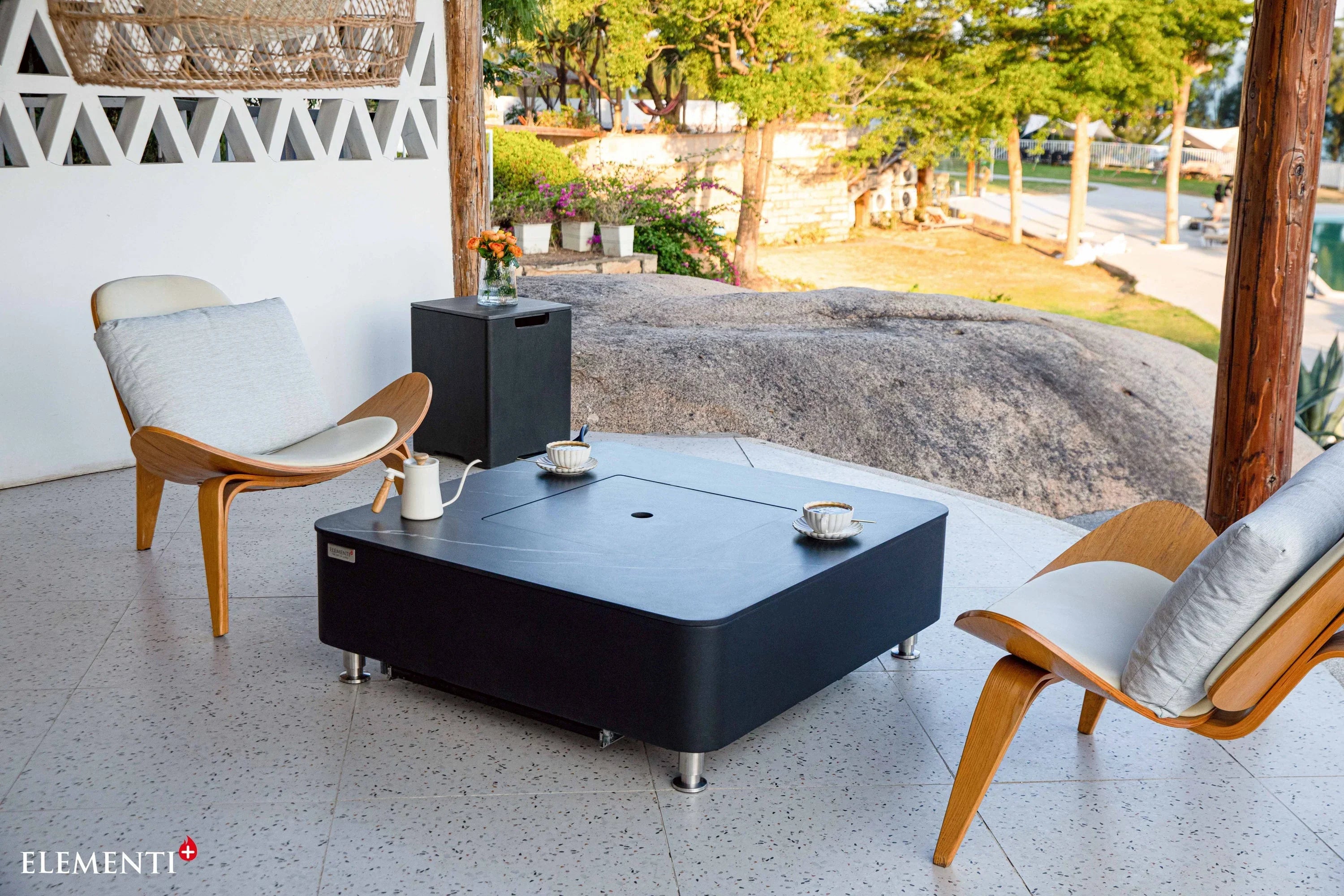 Elementi Plus OFP101BB Copenhagen Porcelain Top Outdoor Fire Table - Green Vista Living